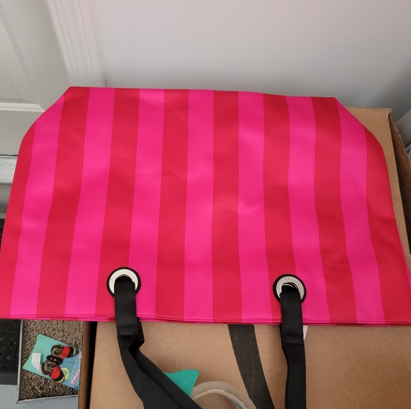Victoria's Secret Stripe Rhinestone Blingy Tote Bag Overnight - Picture 2 of 2